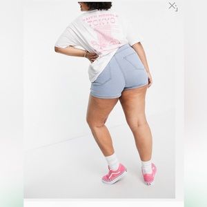 NWT DTT Plus charlotte high waisted disco denim shorts in light blue from ASOS